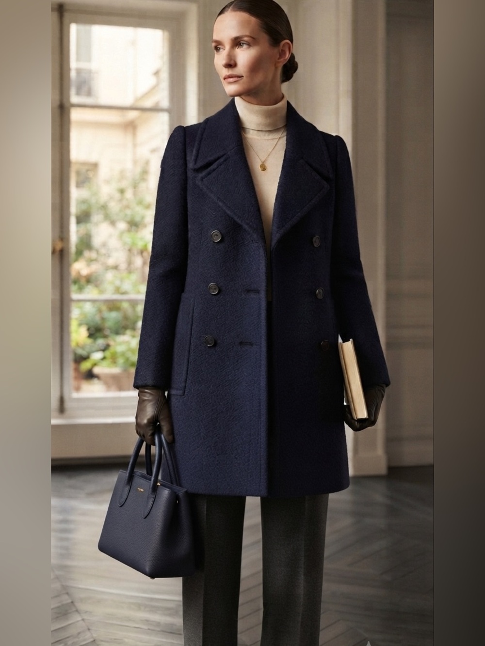 Carven Navy Double-Breasted wool Coat